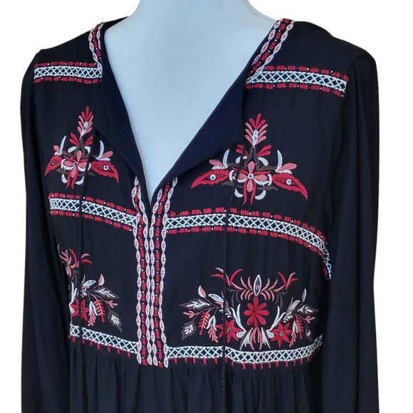 beachlunchlounge Peasant Embroidered Black Boho Mini Dress Size M - Picture 10 of 16